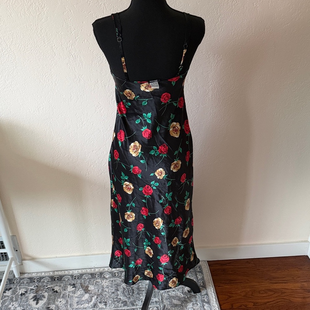 Vintage Black Floral Slip Dress with Lace Trim Size P - Picture 3 of 4